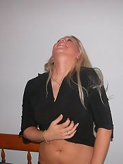 Photo 1, blonde wife shows tits