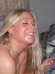Photo 1, blonde wife shows tits