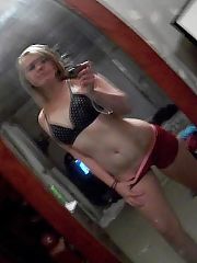 Photo 1, lighthaired teen shooting herself