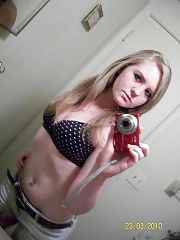 Photo 1, lighthaired teen shooting herself