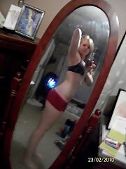 Photo 1, lighthaired teen shooting herself