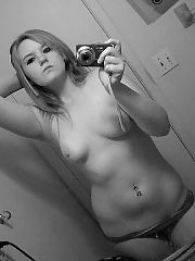 Photo 1, lighthaired teen shooting herself