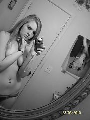 Photo 1, lighthaired teen shooting herself
