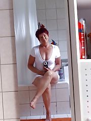 Redhaired mature flashing