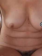 Photo 1, wife exposing unshaved vagina