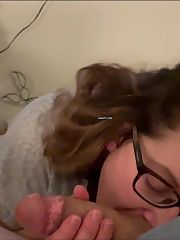 Nerdy milf sucks prick