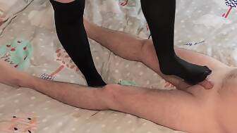 ginger footjob cumshot nylon