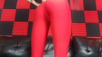 stretching undresses yoga pants
