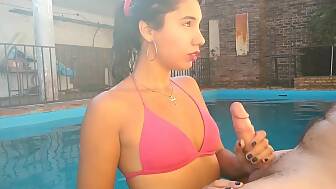 teen sucks pool jizz