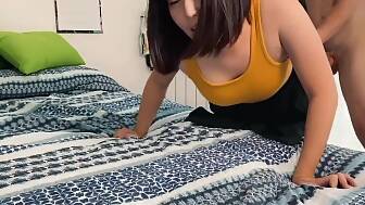 busty japanese student smokes