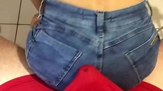 humping jeans shorts jizz