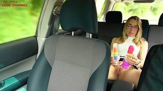 blonde plays toys ride