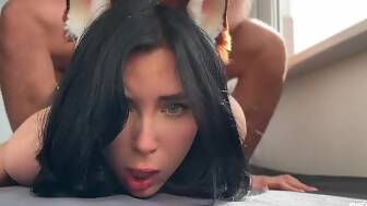 darkhaired fucks cock deepthroats