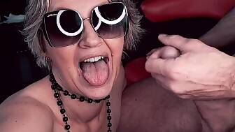 blond mature glasses cumshot