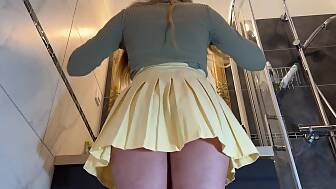 blond wife panties bathroom