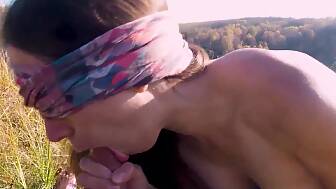 outdoor blowjob cum throat