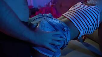 bouncing denim shorts lingerie