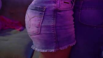 bouncing denim shorts lingerie