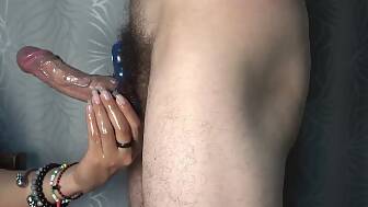 massaging penis licking blowing