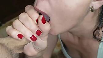 stepmom wanking blowjob cum