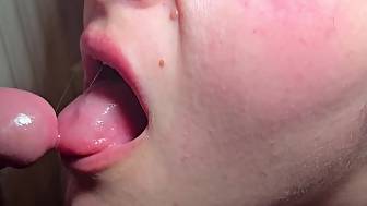 closeup suck drop tongue