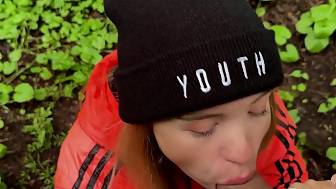 blond teenager sucks outdoor